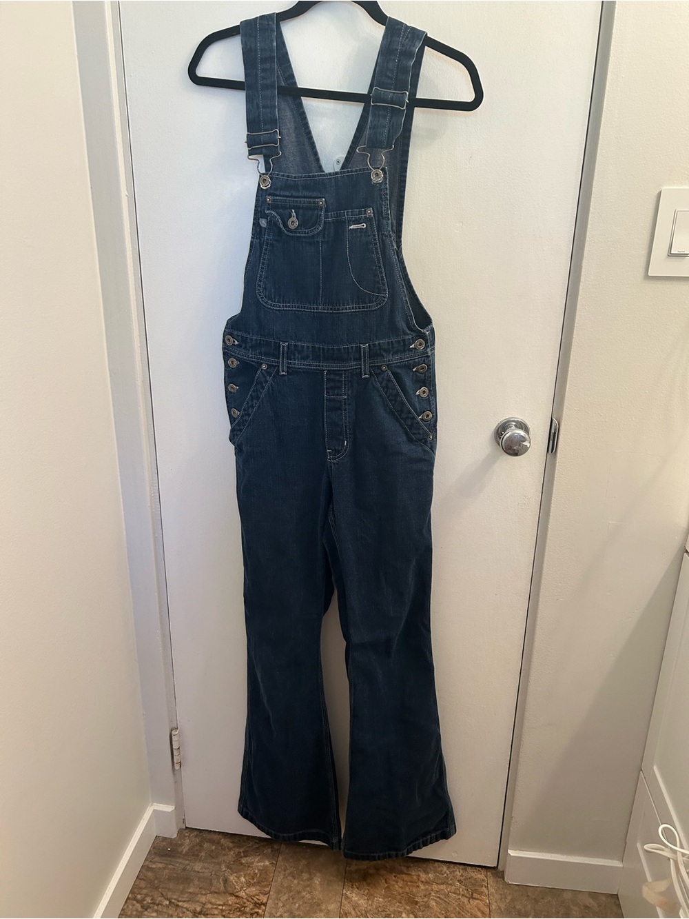 Vintage Silver Jeans Dark Blue Denim Flared Overalls